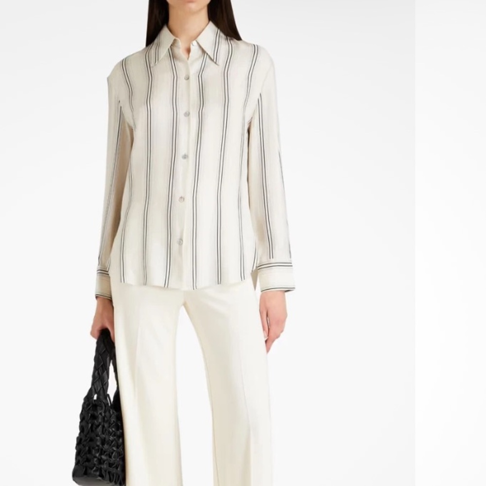 NWT VINCE Off White Striped Silk Blend Twill Shirt Medium Corporate Professional